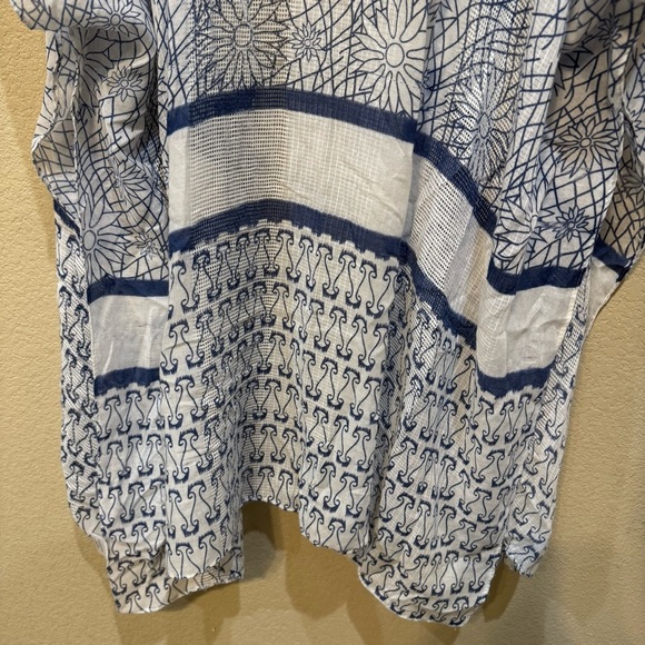 Woven Heart Blue White Kimono Cover-Up OS Boho Beach Layering Festival Chic - Picture 3 of 4